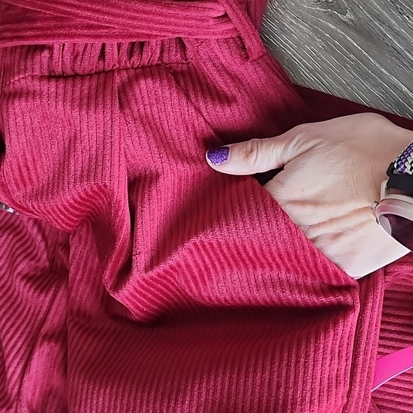 Asos Design Long Sleeve Button Front Belted Corduroy Jumpsuit in Burnt Red - Picture 11 of 11